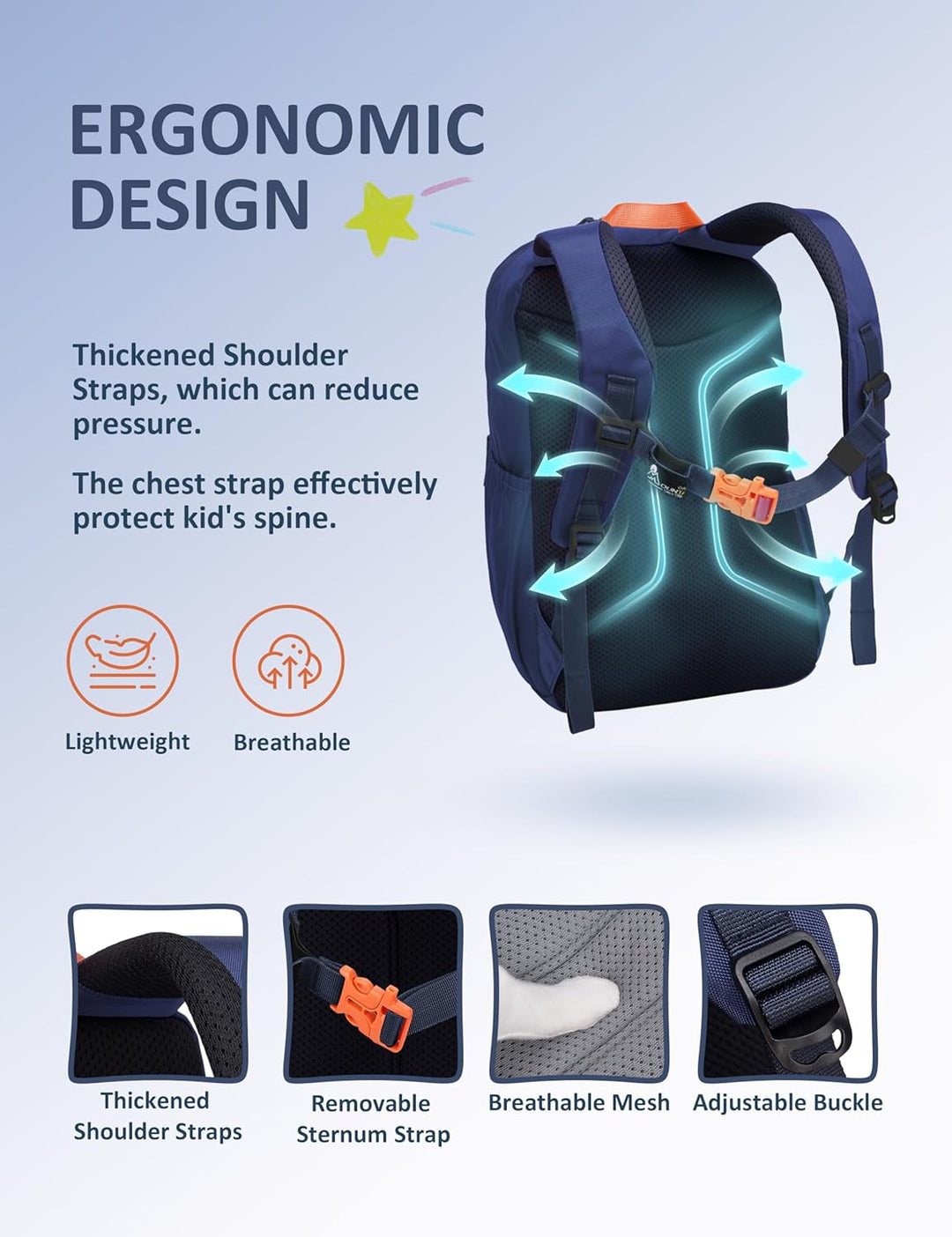 Mountaintop 18L Kinderrucksack Mädchen Jungen für Schule Wandern | Schulrucksack Schultasche mit Bru