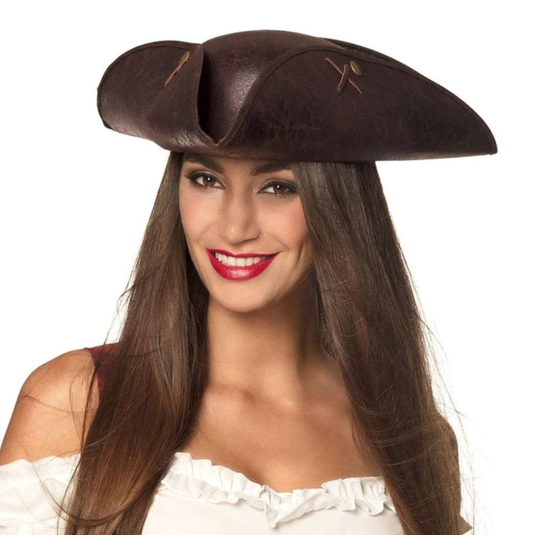 Boland 81940 - Hut Piratin Valerie, Lederoptik, Braun, Pirat, Seeräuber, Dreispitz, Kostüm, Karneval