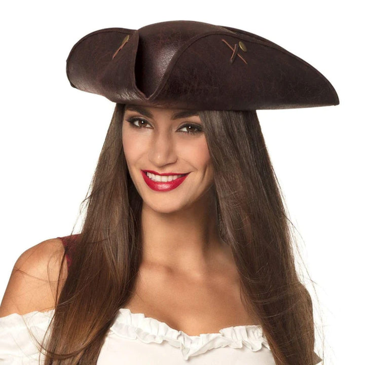 Boland 81940 - Hut Piratin Valerie, Lederoptik, Braun, Pirat, Seeräuber, Dreispitz, Kostüm, Karneval