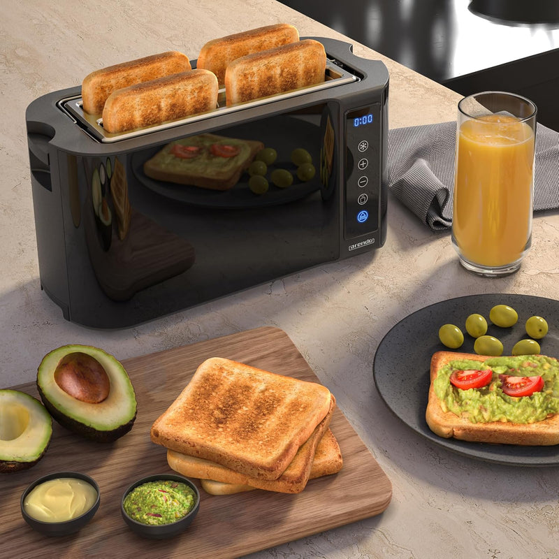 Arendo - Edelstahl Toaster Langschlitz 4 Scheiben - Touchscreen – Doppelwandgehäuse – Brötchenaufsat