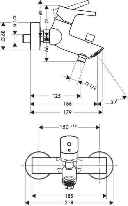 hansgrohe Aufputz Wannenarmatur Talis S für 2 Funktionen Chrom, Wanne