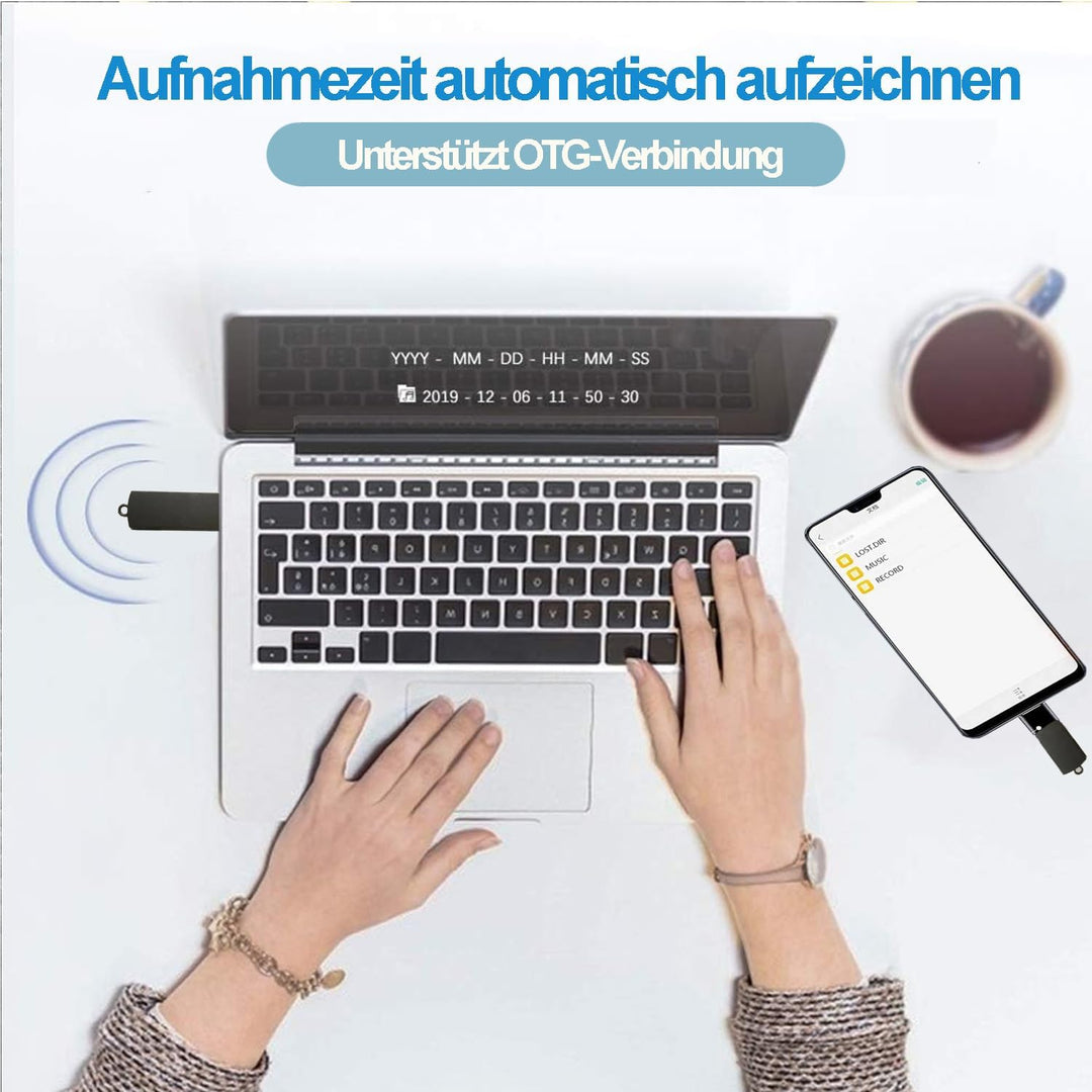 64GB USB Diktiergerät Digital, Voice Recorder mit Spracherkennung und One-Touch-Aufnahme, Aufnahmege