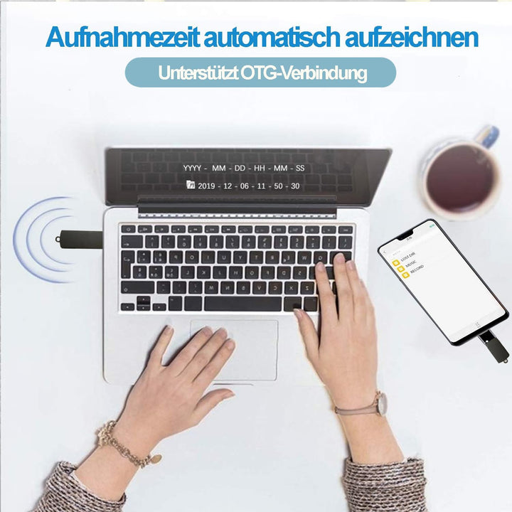 64GB USB Diktiergerät Digital, Voice Recorder mit Spracherkennung und One-Touch-Aufnahme, Aufnahmege