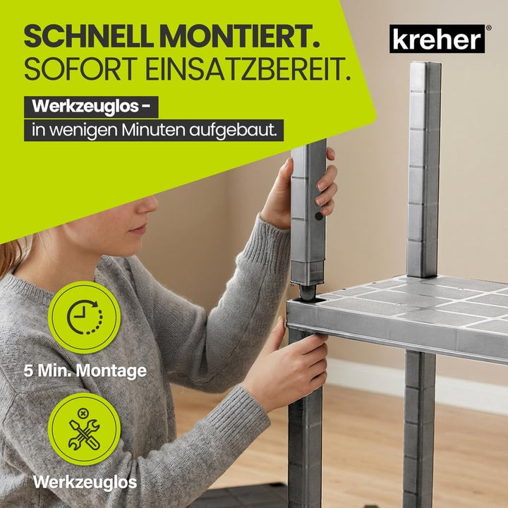 Kreher® Kunststoffregal „Neo“ mit 4 Böden - Steckregal für Haushalt, Keller &amp; Garage - Standregal, L