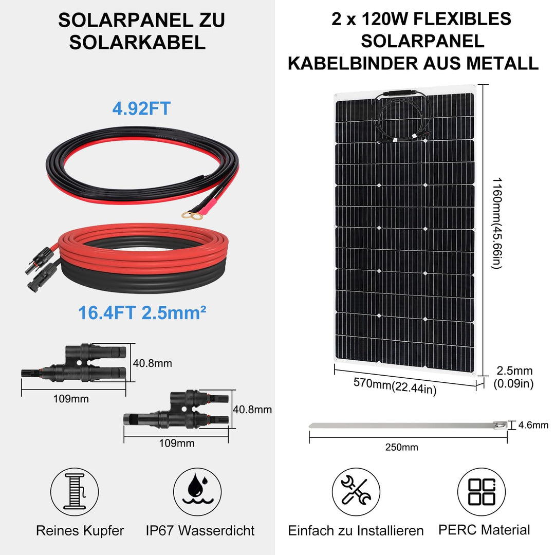 【120W 12V Flexibel Solar Panel Kit】DERUXI 120 W Solarpanel 12V Set: 120W Flexibles Solarpanel+30A La
