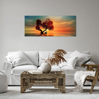 Panorama Bilder auf Leinwand 100x40cm Leinwandbild mit Rahmen See Natur Nacht Gross Wanddeko Bild Sc