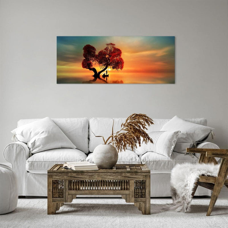 Panorama Bilder auf Leinwand 100x40cm Leinwandbild mit Rahmen See Natur Nacht Gross Wanddeko Bild Sc