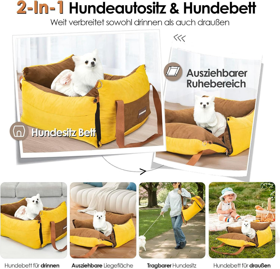 Hundesitz Auto für Kleine Hunde Unter 15KG, Tragbares Hundekorb mit Ausziehbarer Ruhebereich, Abnehm