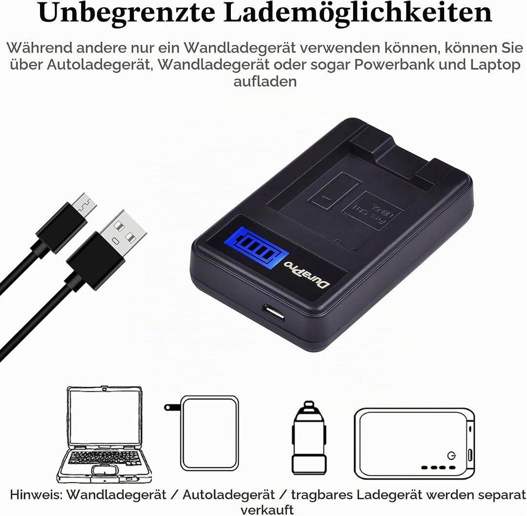 DuraPro 2er-Pack NB-6L, NB-6LH Akku + LCD USB Ladegerät für Canon PowerShot SX530HS, SX710HS, SX610H