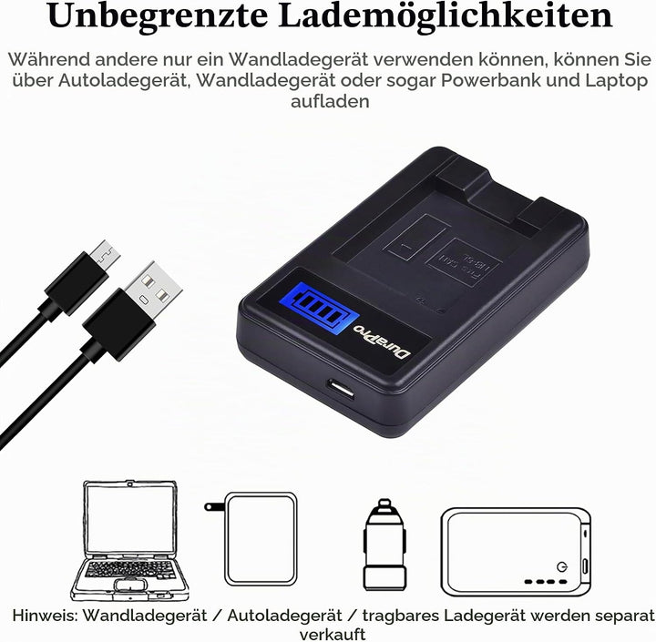 DuraPro 2er-Pack NB-6L, NB-6LH Akku + LCD USB Ladegerät für Canon PowerShot SX530HS, SX710HS, SX610H