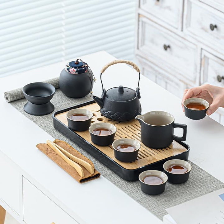 LURRIER Gongfu Tee-Sets, tragbares Keramik-Teeset, asiatisches Tee-Set für Erwachsene, Tee-Geschenks