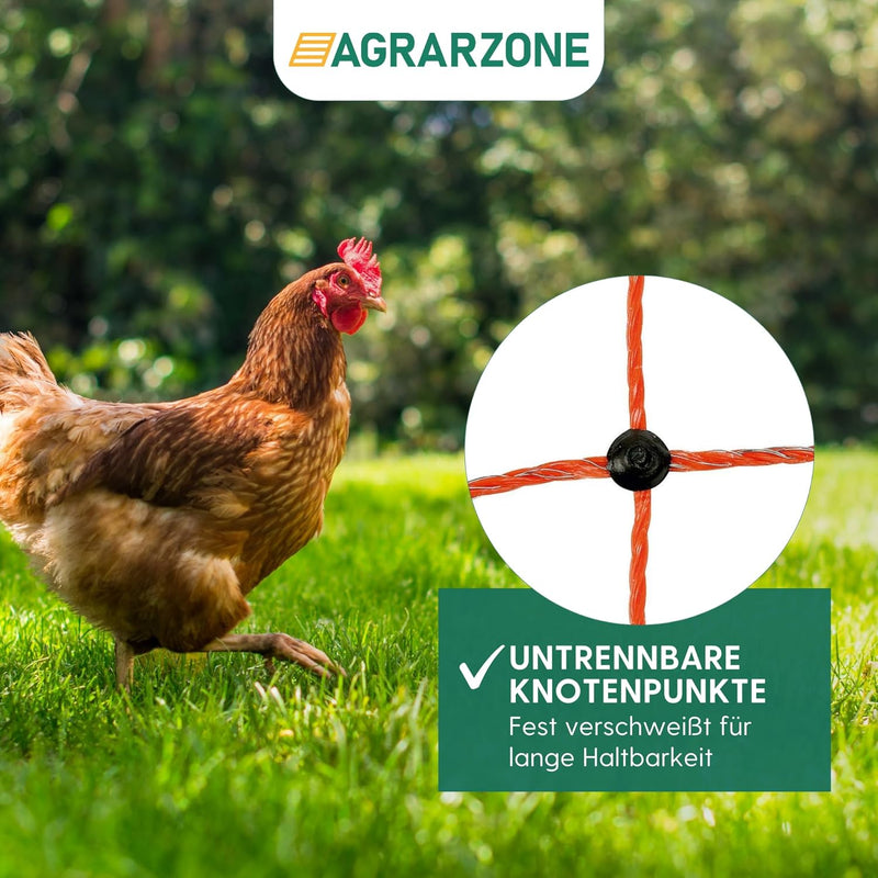 Agrarzone Geflügelnetz Geflügelzaun mit Strom orange 25m x 112cm | Elektrozaun Elektronetz mit Doppe