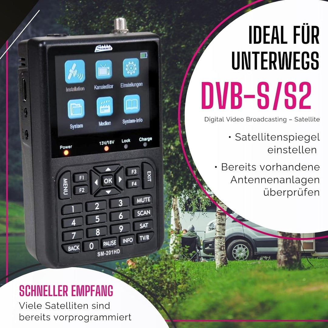 Summit SM 201HD Satelliten Messgerät I Sat Finder für DVB-S/S2 I Digitales Messgerät mit 3,5" TFT LC