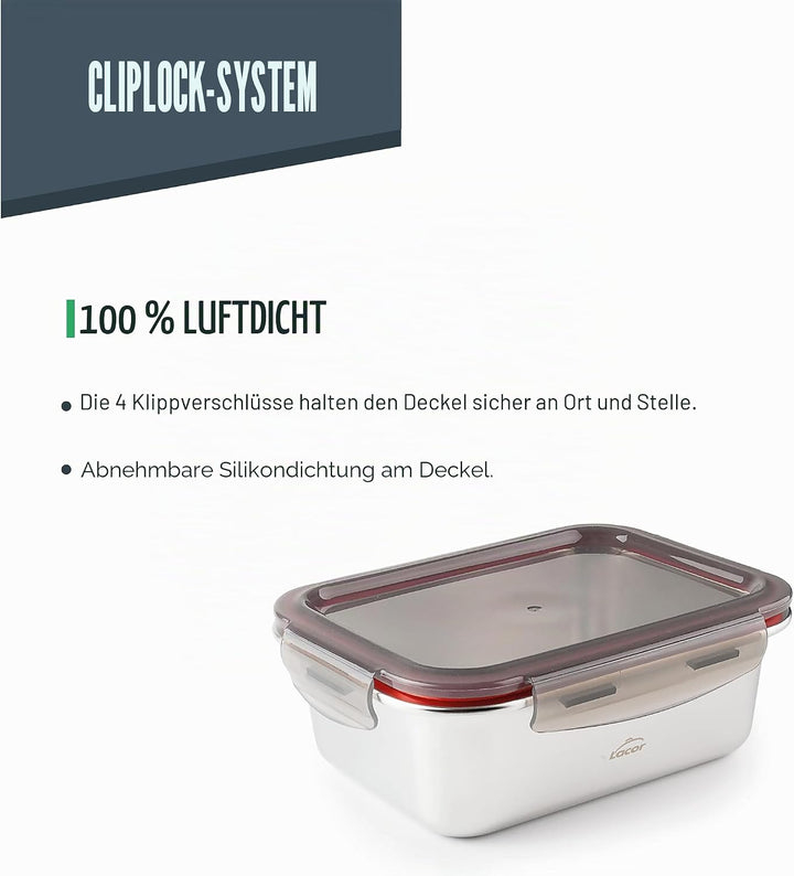 LACOR 64617 - Set mit 3 Behältern für Lebensmittel, Ecoinox, Edelstahl 18/10, 800/1200/1800 ml, geei