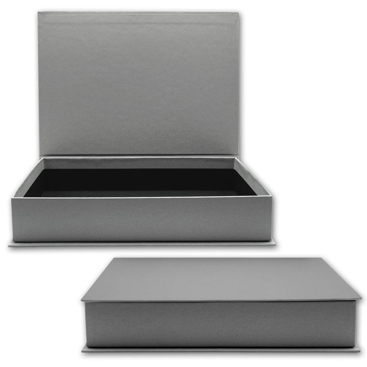 NEUSER PAPIER Geschenkbox mit Klappdeckel - 4 Stück - DIN A4 - Dunkelgrau bezogen - innen schwarz ka