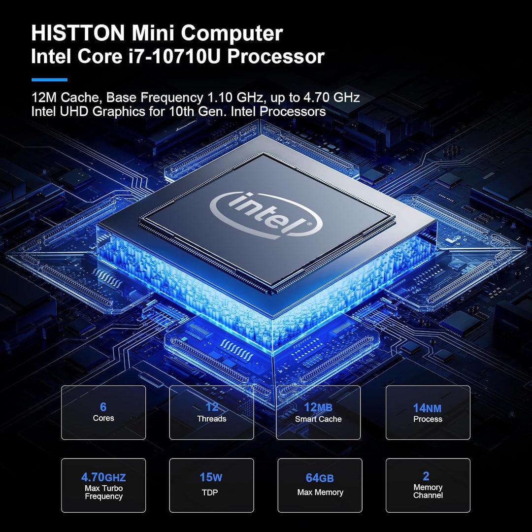 HISTTON Mini PC Windows 11 Pro, Industrie-PC Core i7-10710U, DDR4 16GB RAM 1TB M.2 SSD, 2 RS232 + 4