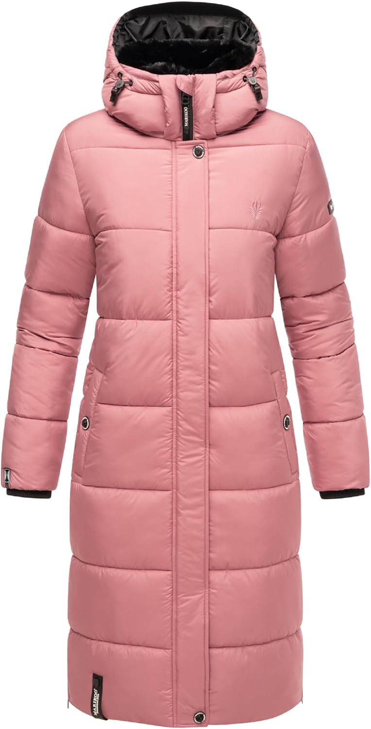MARIKOO Damen Wintermantel warmer Steppmantel lang mit abnehmbarer Kapuze Reliziaa XS-3XL M Pastel P