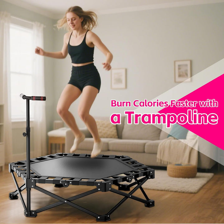 Trampolin Indoor Klappbar, mit Verstellbarem Griff, Trampolin für Jumping Fitness, Einfach zu Organi