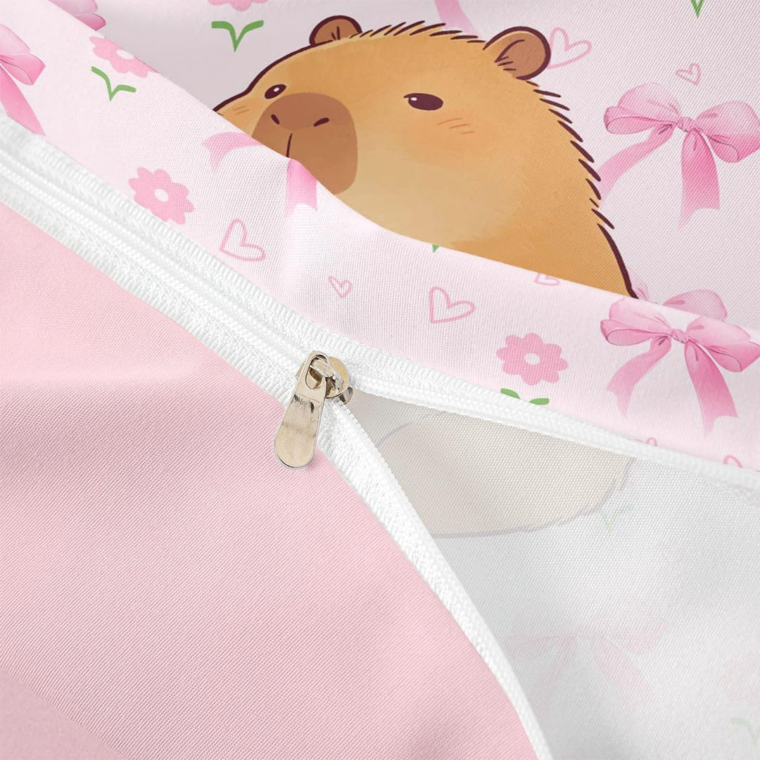 Homemissing Rosa Schleifen Capybara Bettwäsche 135x200cm süsses Mädchen-Design für Kinderzimmer,Bett