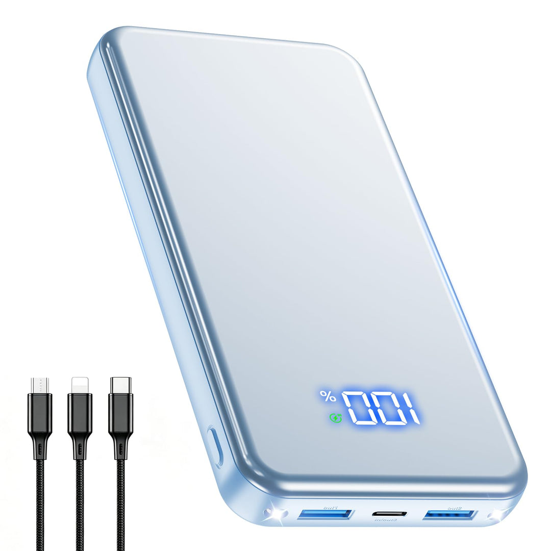 Power Bank, 30% Grössere Kapazität 26800mAh Powerbank, mit 3-in-1 Kabel,Blau