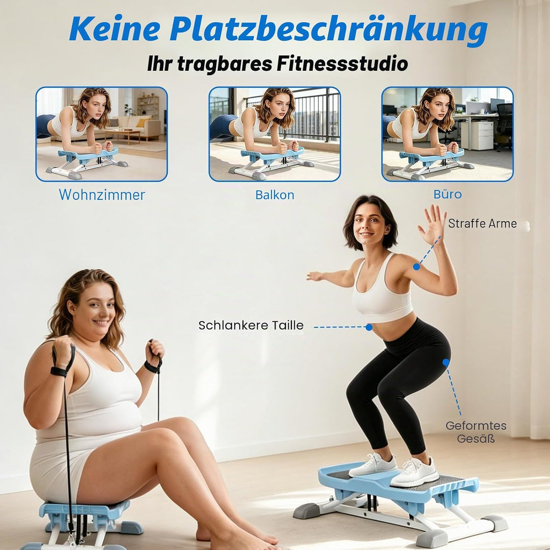 Mini Stepper mit Widerstandsbändern, Ski-Simulator Stepper für Zuhause, Geräuschlos und Rutschfest,