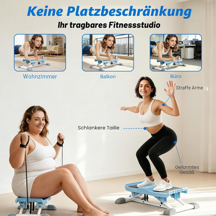 Mini Stepper mit Widerstandsbändern, Ski-Simulator Stepper für Zuhause, Geräuschlos und Rutschfest,