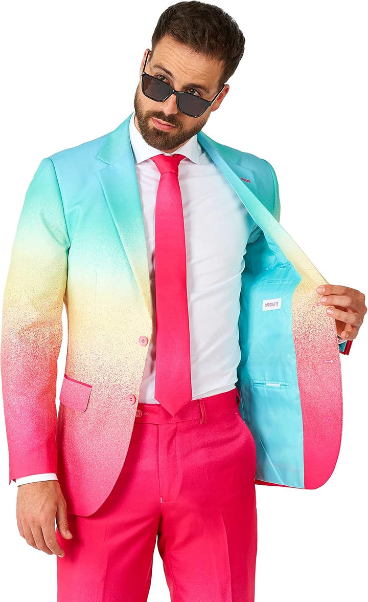 OppoSuits Modisch Party Einfarbige Anzüge für Herren - Mit Jackett, Hose und Krawatte, 46 Funky Fade