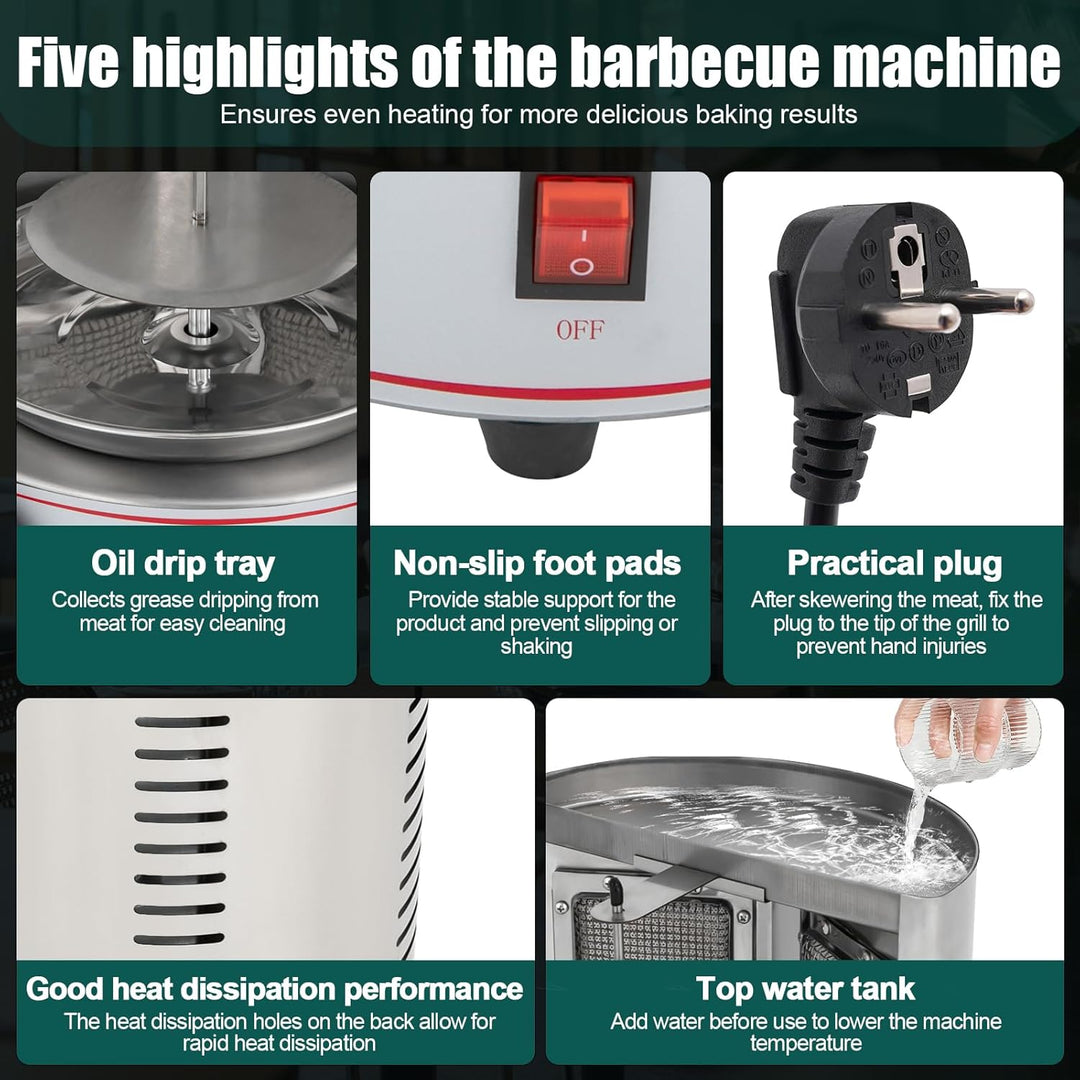 4300w Gas Dönergrill, Edelstahl Hähnchengrill, Gyrosgrill mit 360° Drehspiess, Vertikalgrill für Zuh