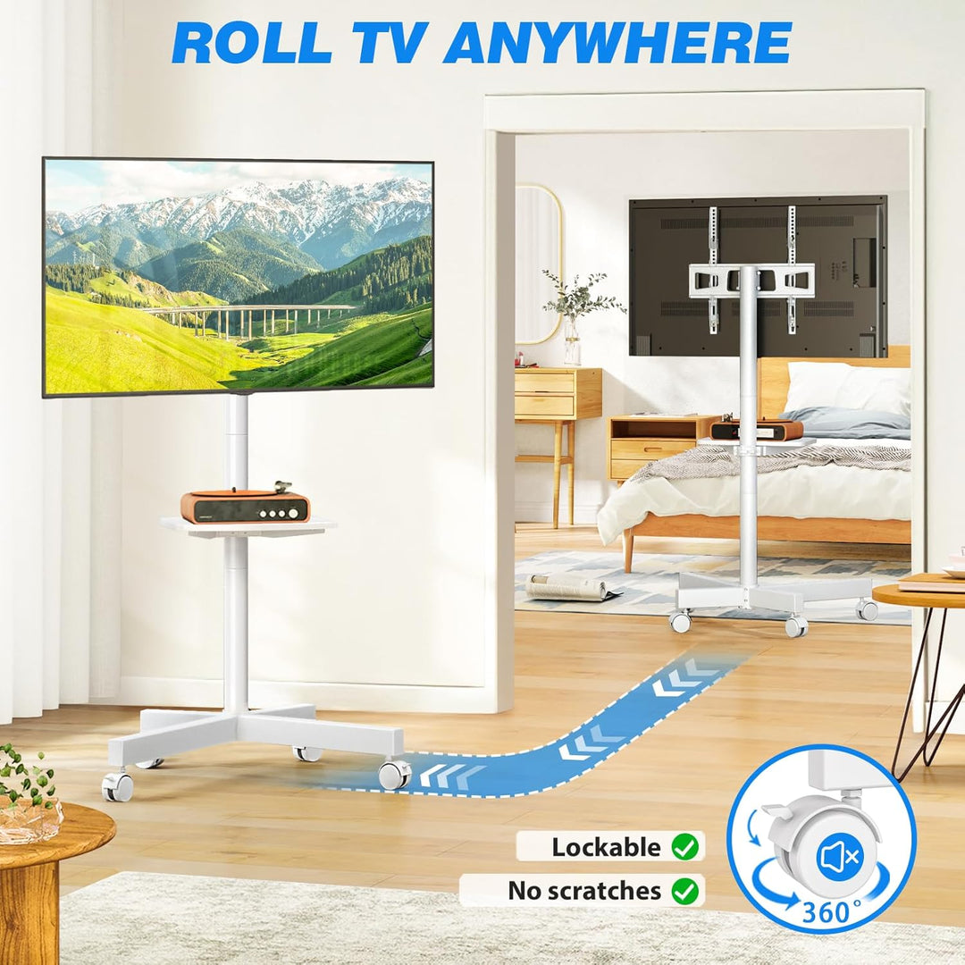 TV Ständer Rollbar Fernsehständer Bodenständer - Rfiver Fernseher ständer Rollwagen mit Rollen Weiss