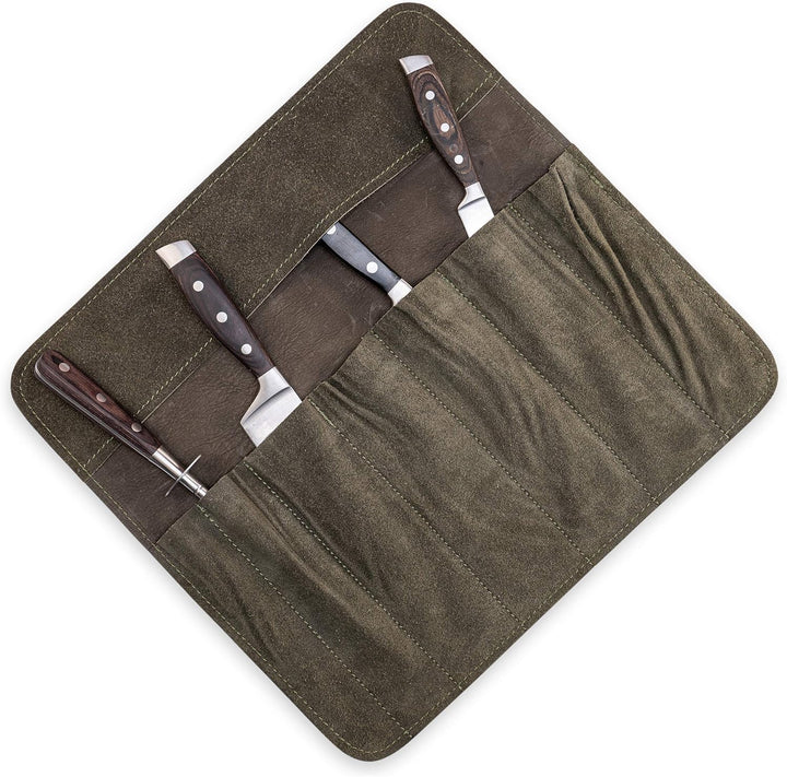 Angus Stoke Messertasche Leder Köche 7-Fach Echt-Leder Kochmesserrolle gross – Messer Tasche Kochmes