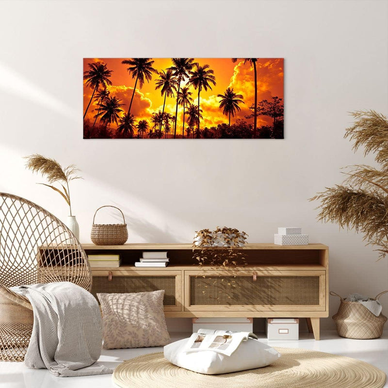 Wandbilder Dekoration Wohnzimmer Palmen Bäume Sonne Panorama Bilder auf Leinwand 120x50cm Leinwandbi