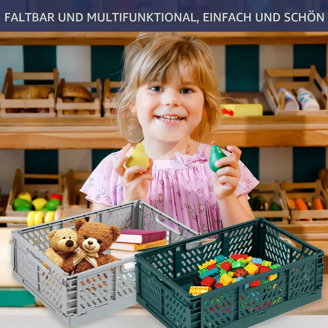 Plastikklappkiste Set, 5 Stück, Faltbar, Aufbewahrungskorb, Für Kinderzimmer, Küche, Schlafzimmer, B