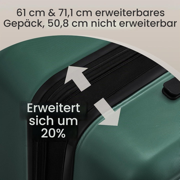 SHOWKOO Kofferset 3 Teilig Hartschale Leicht ABS+PC Erweiterbar Reisekoffer Haltbar Trolley Handgepä