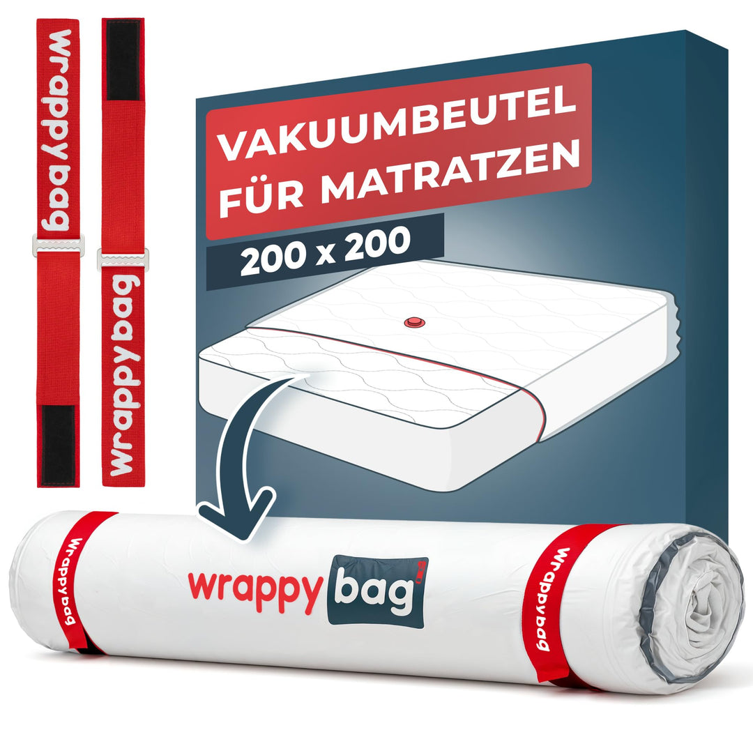 Wrappybag – Vakuumbeutel für Matratzen 200x200 – Komplett-Set mit wiederverwendbarer, wasserdichter