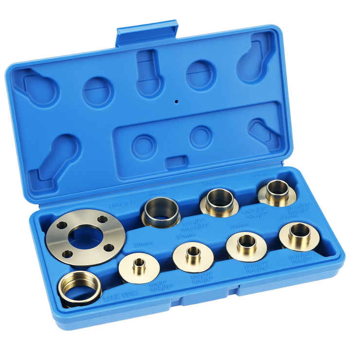 QWORK® 10 Stück Template Router Guides Satz mit Kontermutteradapter, für Vielseitige Fräsarbeiten