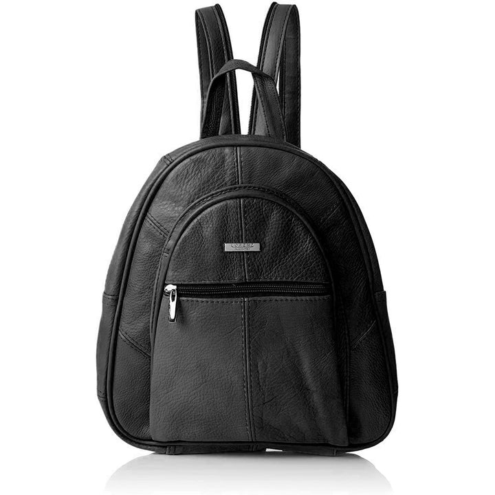 Woodland Leathers Modischer Damenrucksack, klein, schwarz, mit Anti-Diebstahl-Reissverschluss und Ha