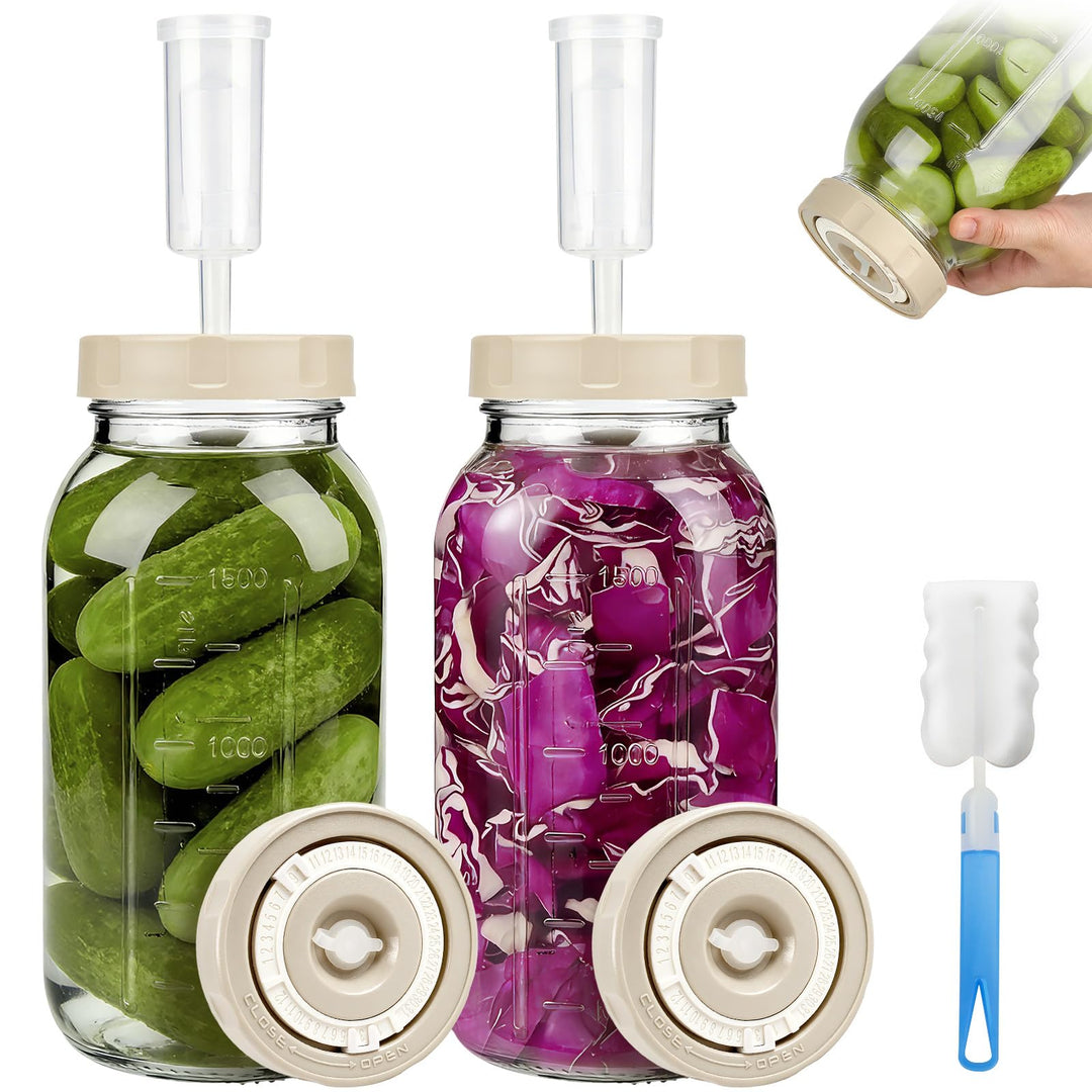 Fermentierglas 2 Stück 2L, Fermentiergläser mit Gärventil und Datumsanzeige, Breiter Mund Fermentier