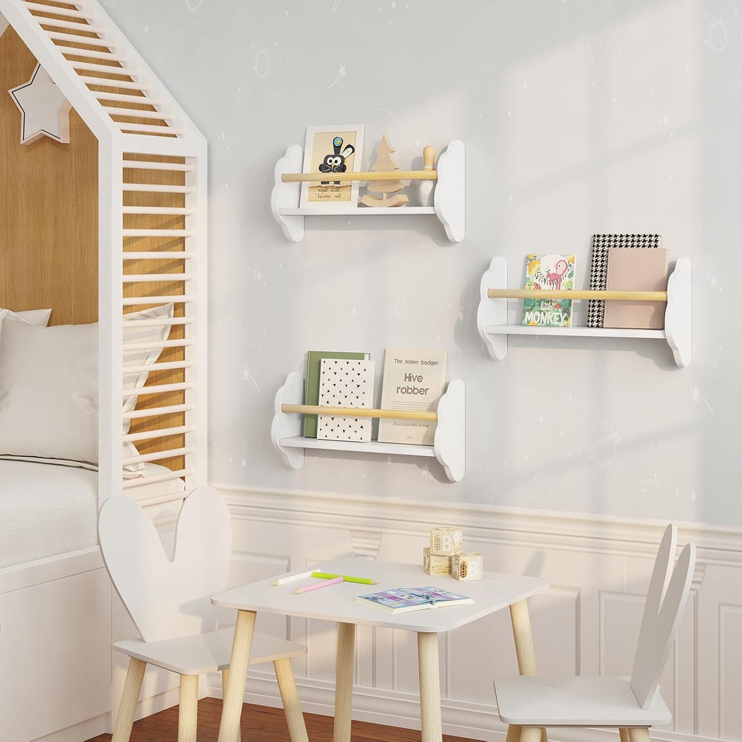 WOLTU Bücherregal Kinder Wand 3er Set, Wandregal Kinderzimmer, Kinderregal für Buchaufbewahrung, aus