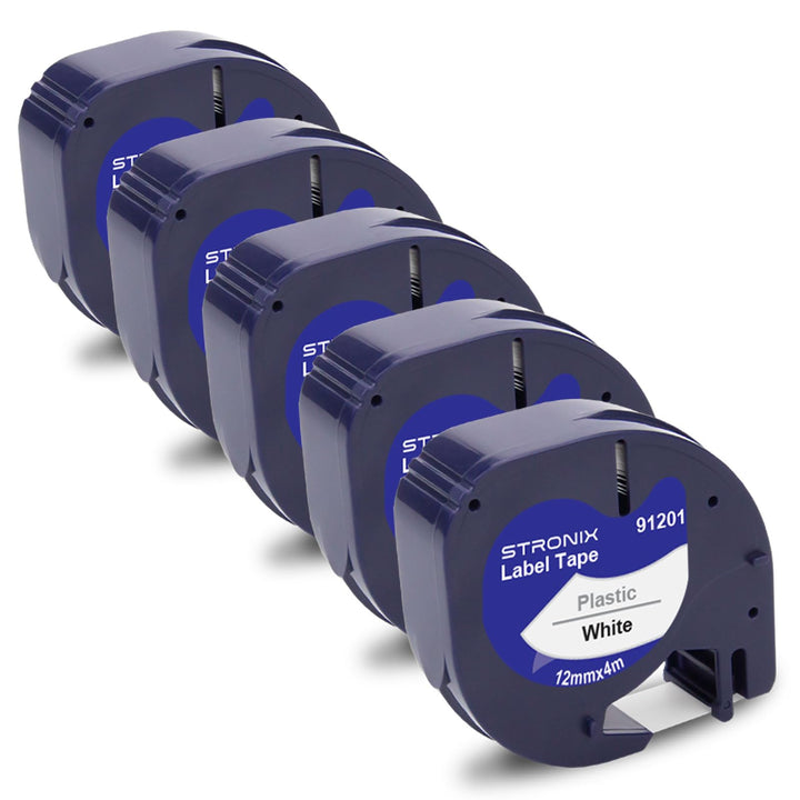 5x Kompatibel für Dyno Letra Tag Etikettenband 12mm x 4m Schwarz auf Weiss Schriftband 91221 S072166