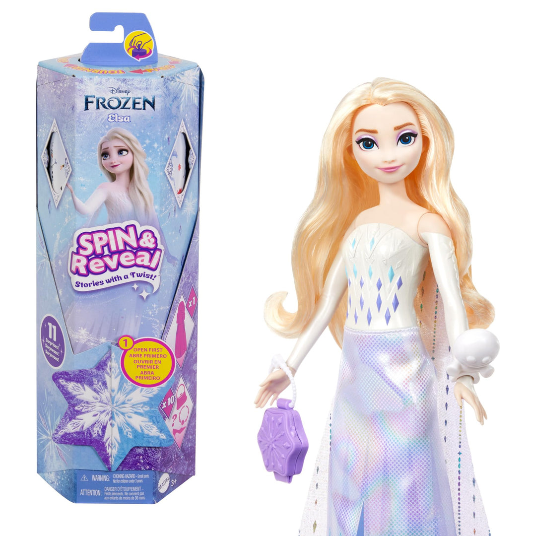 Mattel Disney Die Eiskönigin Elsa Modepuppen-Set, Spin & Reveal mit 11 Überraschungen, darunter 5 Ac