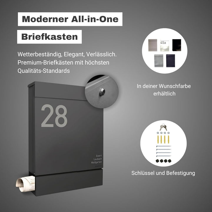 Radius Designer Briefkasten - personalisiert mit Lasergravur - 10 Jahre Funktions- und Korrosionsgar