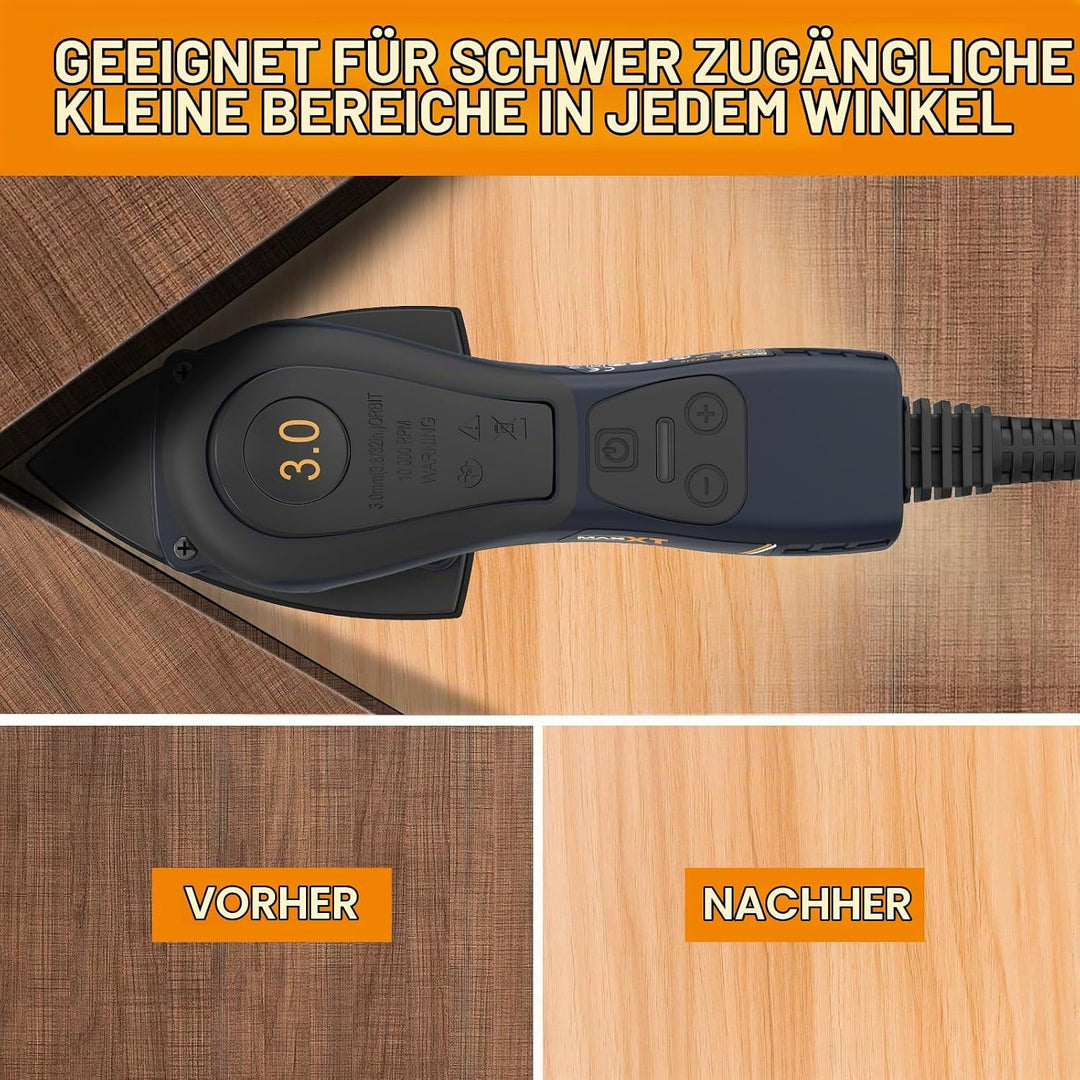 MAXXT Profi Bürstenloser 3mm Dreieck-Schleifer - 350W Starker EC Motor, Geschwindigkeitsregulierung,