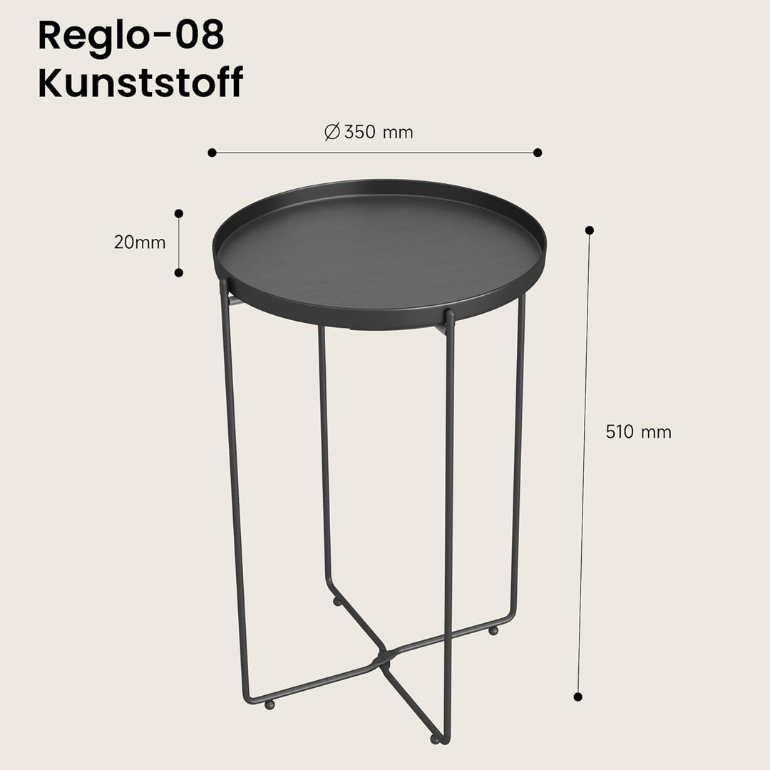 Mai & Mai Beistelltisch rund Ø35×H51 cm, Couchtisch klein mit abnehmbarem Tablett aus PP-Kunststoff,