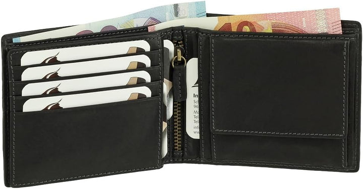 Luxus Leder Geldbörse Wiener-Schachtel Portemonnaie Geldbeutel Farbe Schwarz, Schwarz