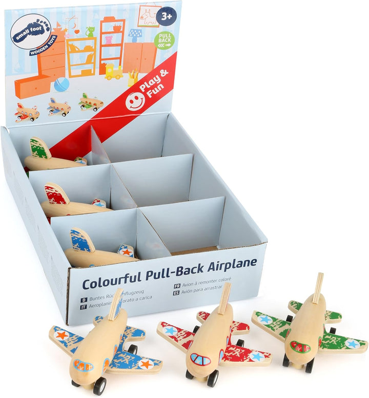 small foot Display Buntes Rückziehflugzeug aus Holz in drei verschiedenen Ausführungen, 6 Stück, ab