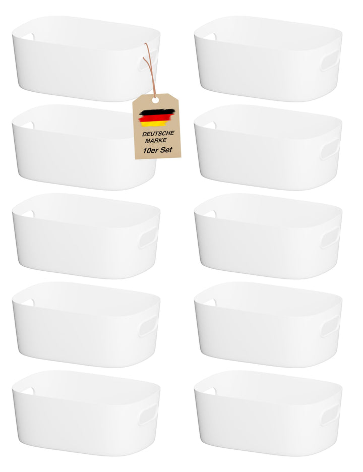 VMbathrooms Aufbewahrungsboxen 10er Set Weiss 25cm | Robuster Küchen-Organizer & Allzweckbox (BPA-fr
