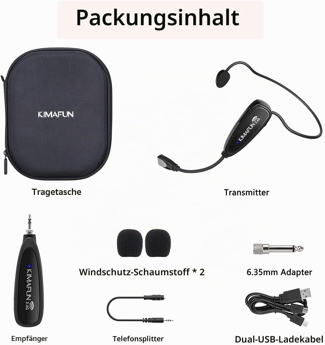 Drahtloses Fitness-Mikrofon-Headset, KIMAFUN Schweissfestes Wasserdichtes Headset-Mikrofon mit Wiede