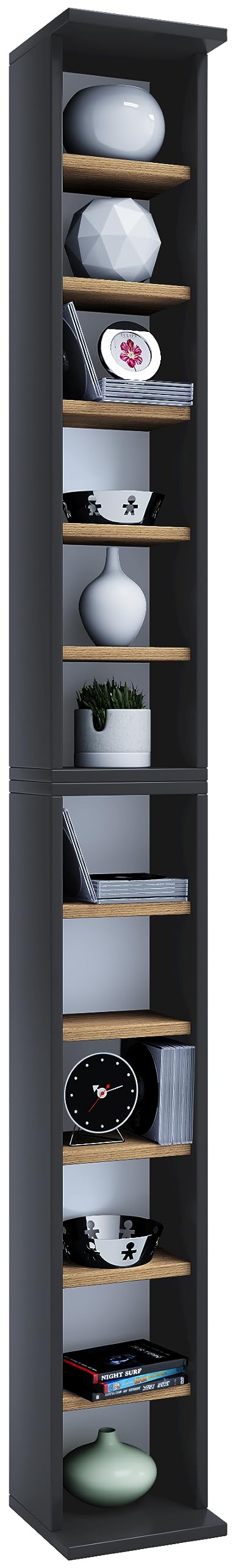 VCM Holz CD DVD Stand Aufbewahrung Standregal Bücherregal Deko Regal Bigol Anthrazit/Honig-Eiche Ant
