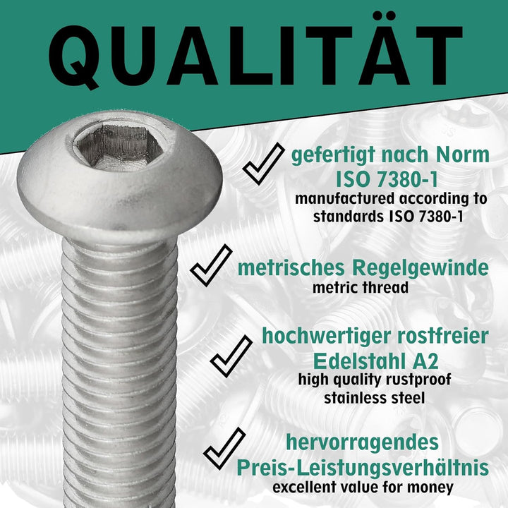 Linsenkopfschraube mit Innensechskant (ISK) nach Norm: ISO 7380-1 rostfreier Edelstahl A2 V2A Vollge