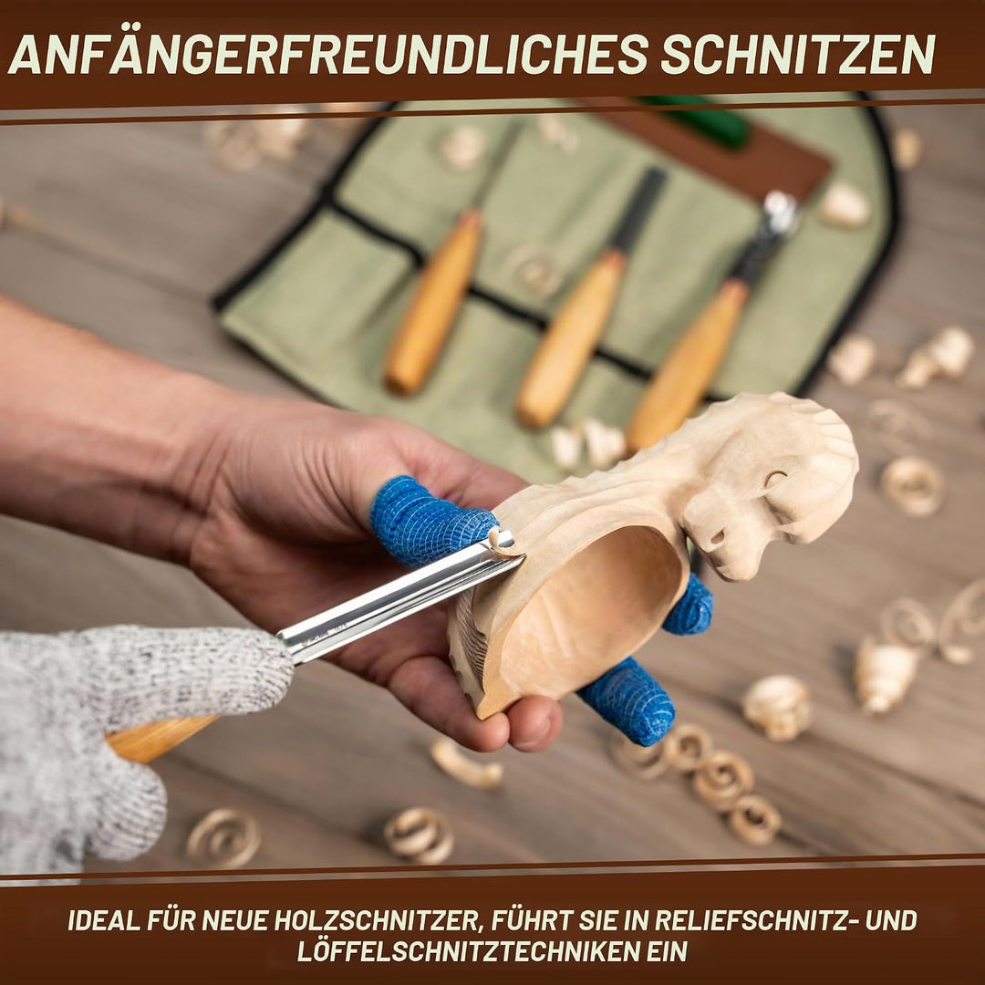 Meissel-Set zum Holzschnitzen SC01 – Hohlmeissel Holzschnitzwerkzeug-Set in der Werkzeugtasche mit S